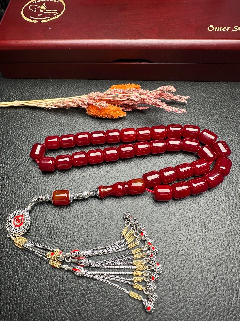 Yakup Kara Kesme Model Osmanlı Benzetme Bordo Çubuk Sıkma Kehribar Tesbih