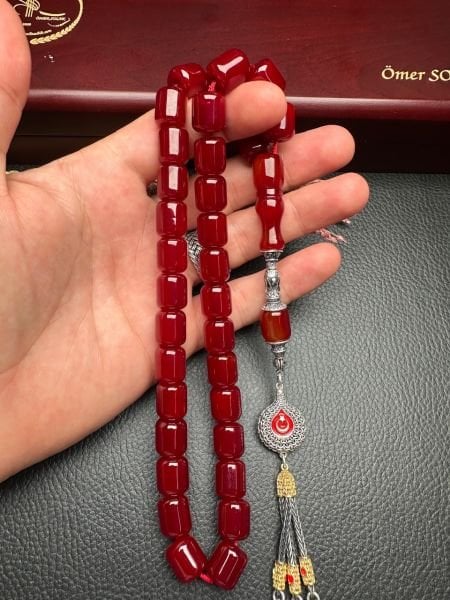 Yakup Kara Kesme Model Osmanlı Benzetme Bordo Çubuk Sıkma Kehribar Tesbih