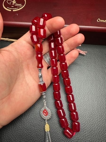 Yakup Kara Kesme Model Osmanlı Benzetme Bordo Çubuk Sıkma Kehribar Tesbih