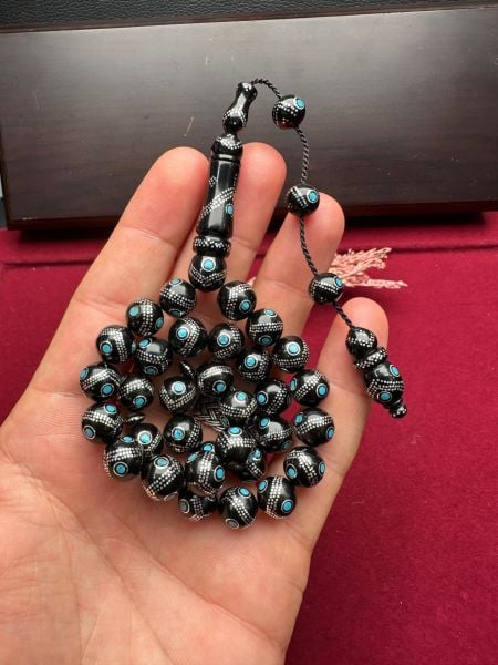 Küre Model Gümüş ve Mine İşlemeli  Kuka Tesbih