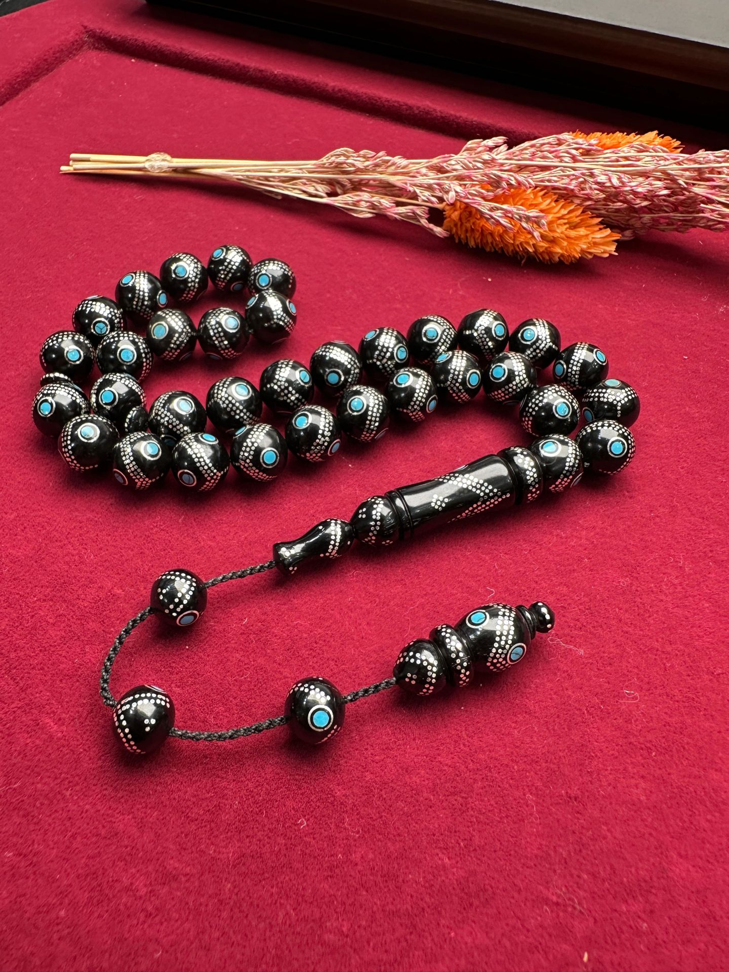 Küre Model Gümüş ve Mine İşlemeli  Kuka Tesbih