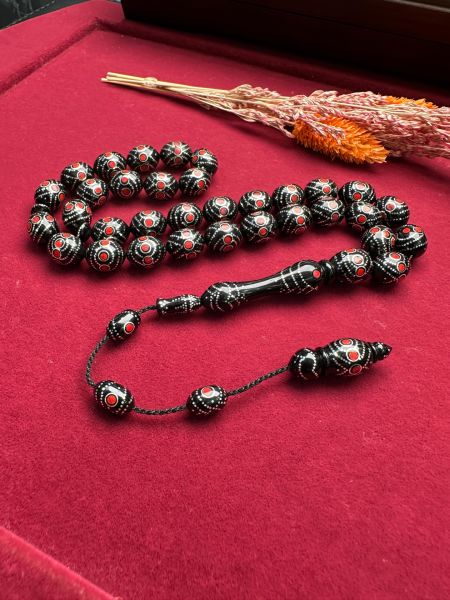 Beyzi Model Gümüş ve Mine İşlemeli  Kuka Tesbih