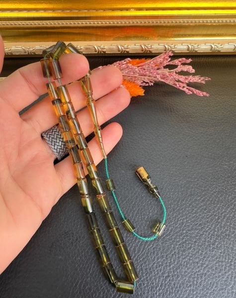 Kesme Model Hareli Sıkma Kehribar Tesbih