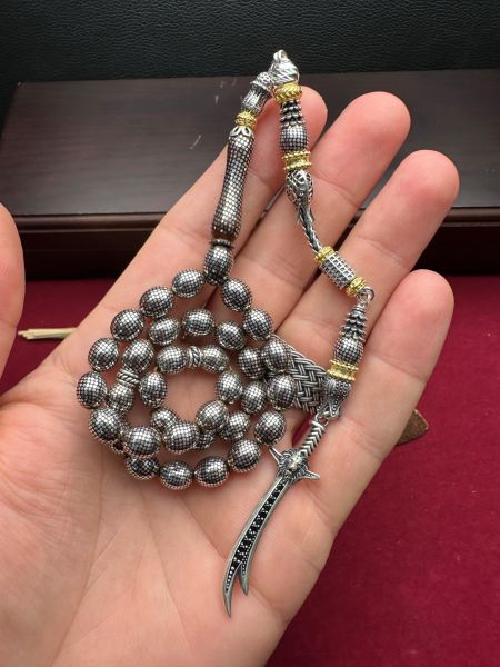 Badem Model Gümüş İşlemeli Kuka Tesbih