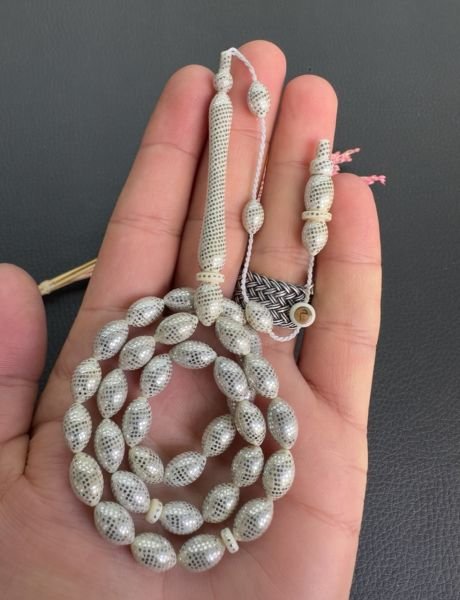 Beyzi Model Gümüş İşlemeli Fil Dişi Tesbih