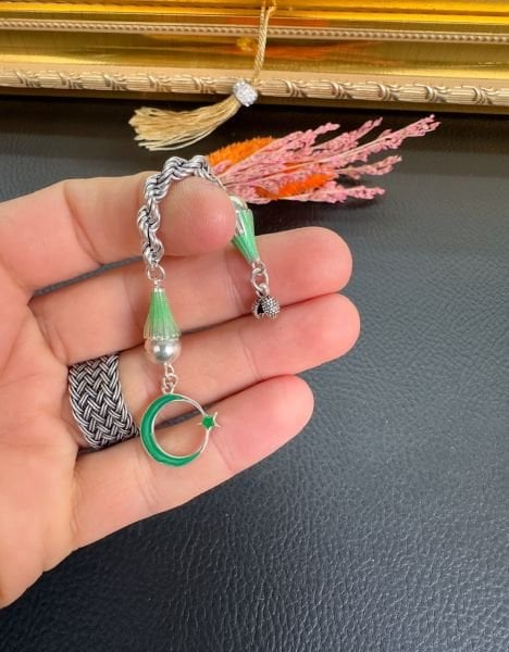 Özel Tasarım Mineli Tekli Gümüş Püskül