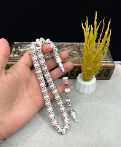 Kesme Model Bronz ve Mine İşlemeli Corian Mermer Tesbih