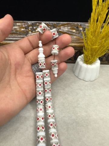 Kesme Model Bronz ve Mine İşlemeli Corian Mermer Tesbih