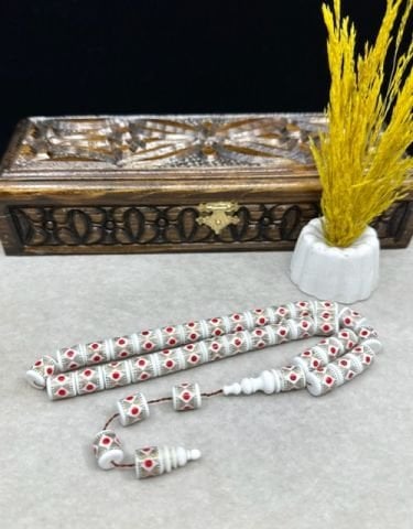Kesme Model Bronz ve Mine İşlemeli Corian Mermer Tesbih