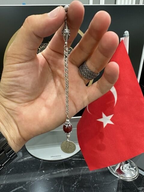 Eski Osmanlı Sıkma Kehribar Habbeli Osmanlı 925 Ayar Eski Gümüş Püskül