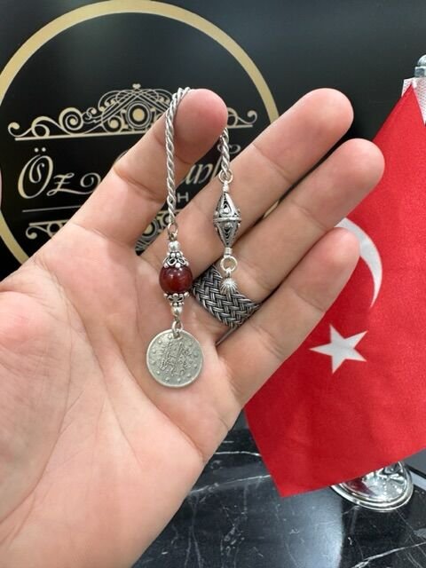 Eski Osmanlı Sıkma Kehribar Habbeli Osmanlı 925 Ayar Eski Gümüş Püskül
