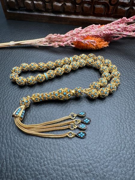 Gold Renk Özel Tasarım Gümüş Tesbih