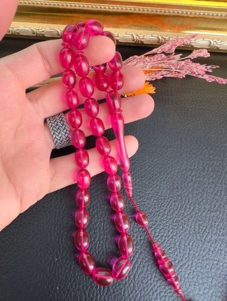 Kapsül Model Pembe Renk Ateş Kehribar Tesbih