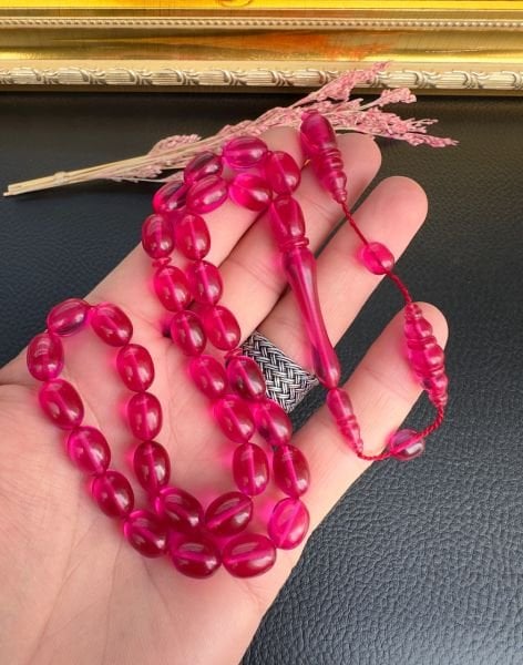 Kapsül Model Pembe Renk Ateş Kehribar Tesbih