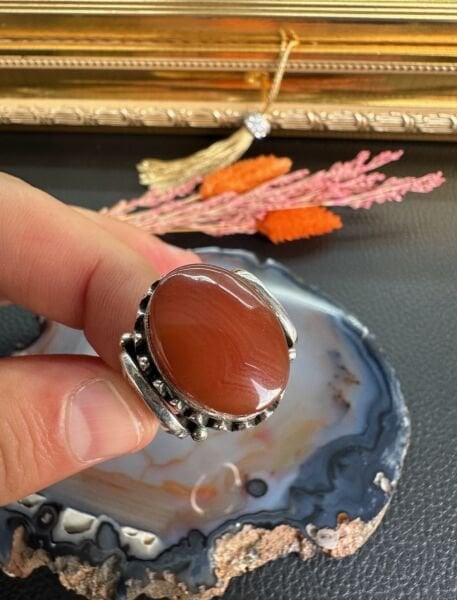 Özel Tasarım Akik Taşlı 925 Ayar Gümüş Erkek Yüzük