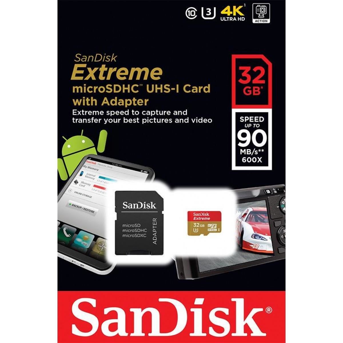 SANDISK Extreme 32GB 90mb/s MicroSDHC Hafıza Kartı
