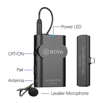 Boya BY-WM4 PRO-K5 Telefon Üzerine Takılan Küçük Alıcılı Kablosuz Yaka Mikrofonu