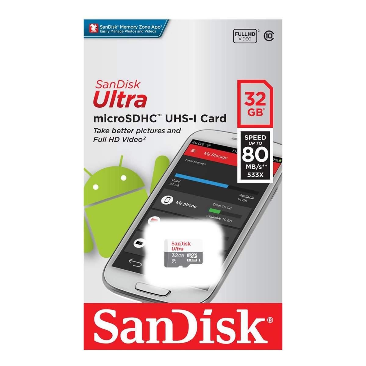 Sandisk Ultra 32GB 80mb/s MicroSDHC Hafıza Kartı