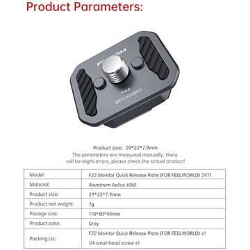 Falcam F22 Monitor Quick Release Monitörler İçin Plate