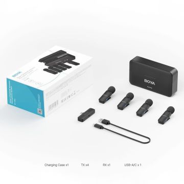 Boya BY-V4 4 Kişilik Şarj Kutulu Kablosuz Mikrofon Seti - 3.5mm TRS