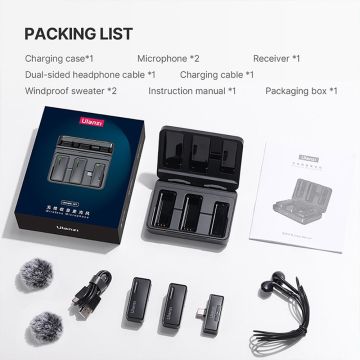Ulanzi UW-MIC Kablosuz İkili Kayıt Yaka Mikrofonu - Type-C