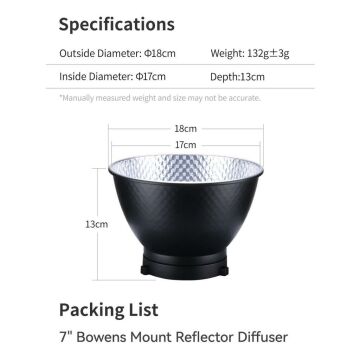 Ulanzi HT002 7 inç Standart Bowens Tipi Işık Reflektör ve Difüzör - L008