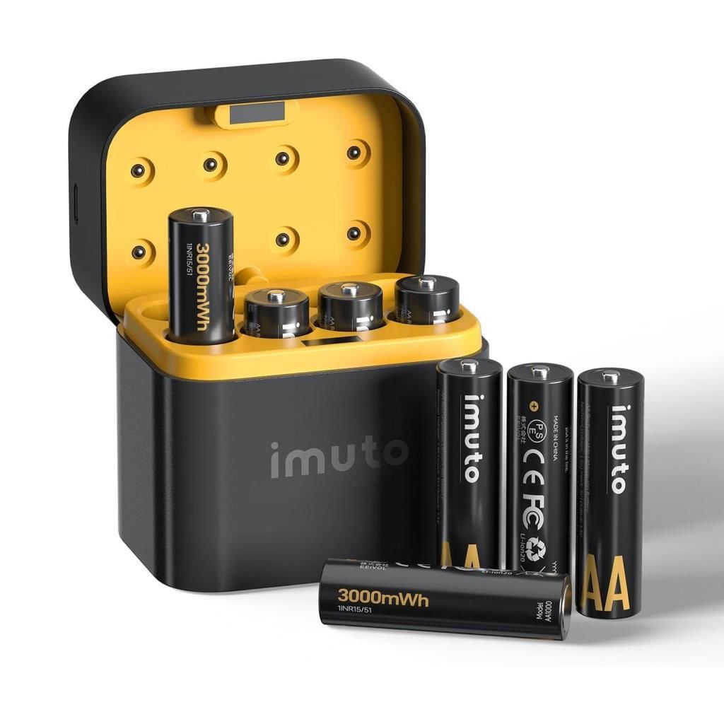 Imuto 3000mWh AA & 1300mWh AAA Lityum Şarjlı Pil Seti (4+4) Yuvalı Şarj Ünitesi