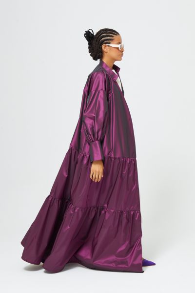 Tafta Kaftan Volan Detaylı Bordo