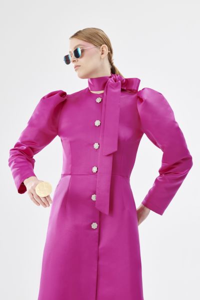 Taş Düğme Detaylı Kaftan Fuşya 44