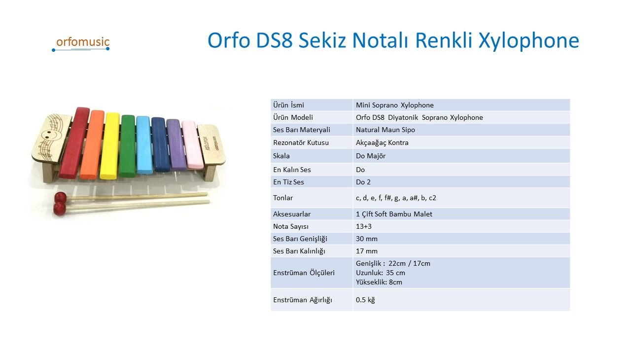 ORFO DMS 8 Sekiz Notalı Renkli Kselofon/ksilofon/xylophone