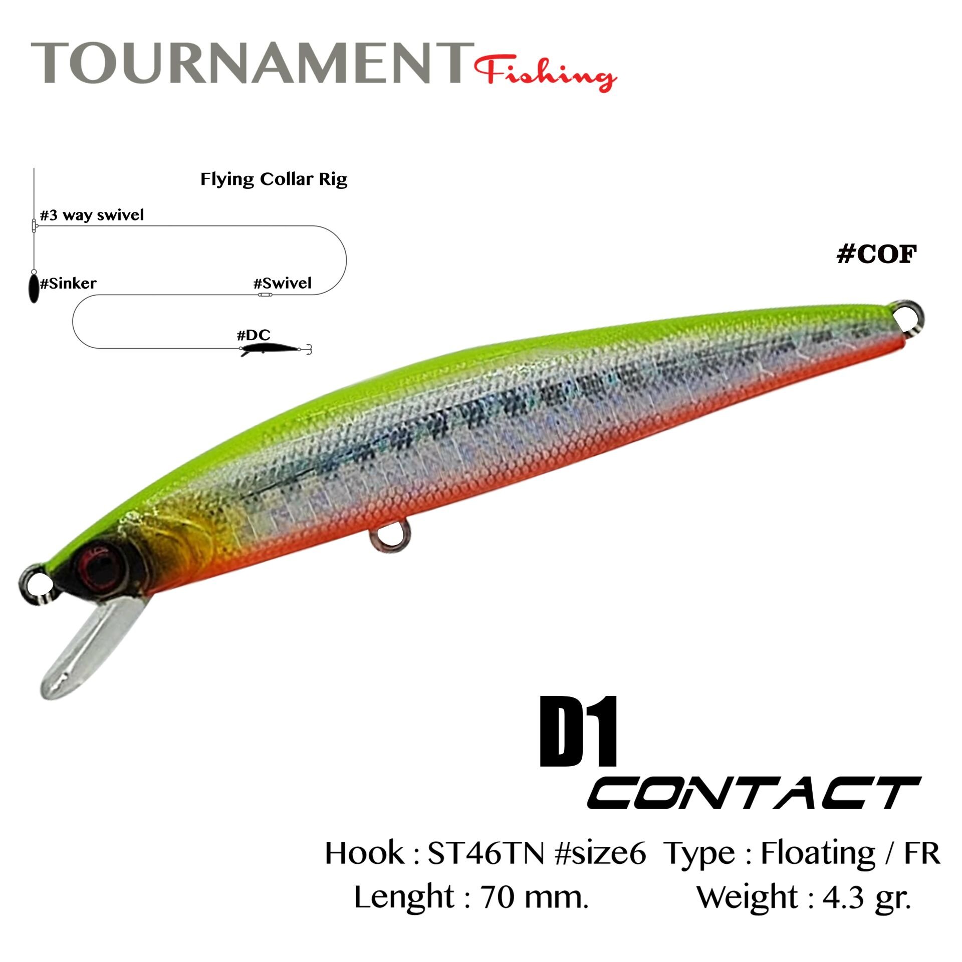 Tournament fishing D1 Contact 70 F 70 mm 4.3 gr #COF