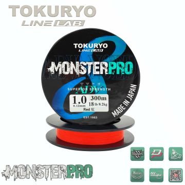 TOKURYO LINE LAB MONSTERPRO X8 1.0pe 0.12mm 18Ib 8.2kg Red 300mt