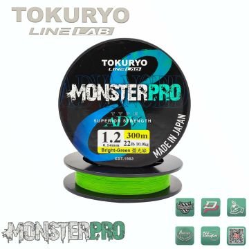 TOKURYO LINE LAB MONSTERPRO X8 1.2pe 0.14mm 22Ib 10.0kg Bright-Green 300mt