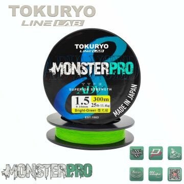 TOKURYO LINE LAB MONSTERPRO X8 1.5pe 0.16mm 25Ib 11.4kg Bright-Green 300mt