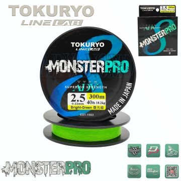 TOKURYO LINE LAB MONSTERPRO X8 2.5pe 0.22mm 40Ib 18.2kg Bright-Green 300mt