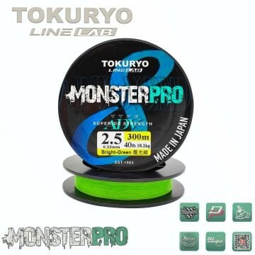 TOKURYO LINE LAB MONSTERPRO X8 2.5pe 0.22mm 40Ib 18.2kg Bright-Green 300mt