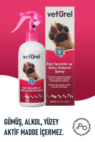 Veturel Pati Temizlik ve Koku Giderici Sprey 2x300ml Köpüksüz Kedi Pati Temizleme Köpek Tüy Bakım