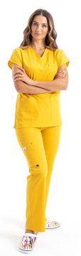 Likralı Pamuklu Scrubs Forma Bayan Sarı Forma