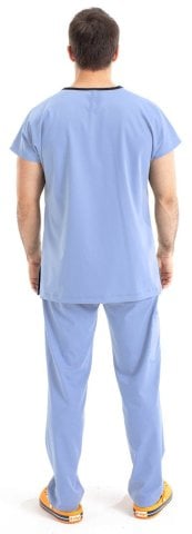 Erkek Açık Mavi Doktor Scrubs Forma Siyah Şeritli