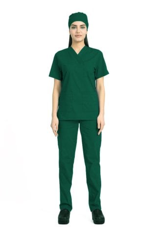 Bayan Klasik Koyu Hastane Yeşili Scrubs Forma