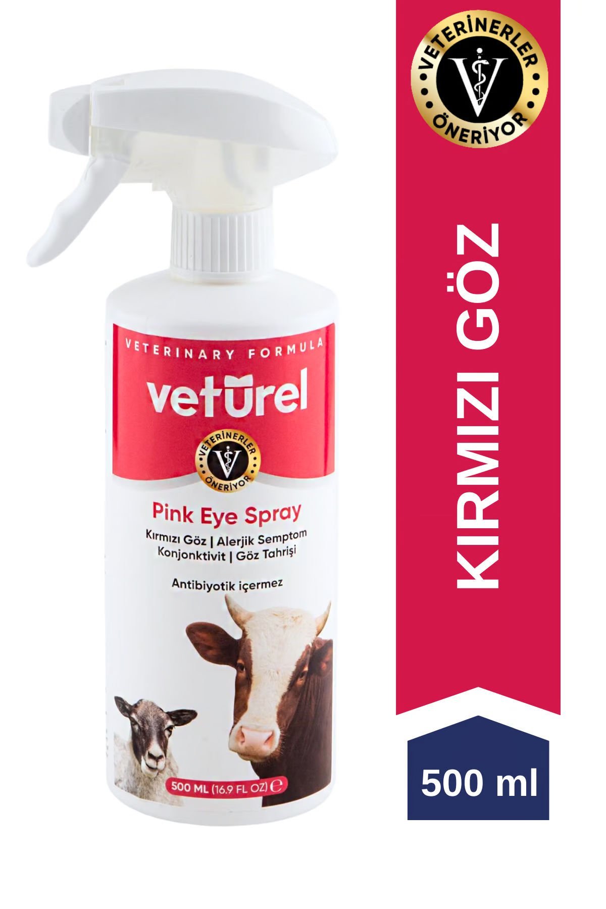 Göz Bakım İnek Koyun Çiftlik Hayvanı Göz Kızarıklığı Konjonktivit Bakımı Mukus Yıkama Spreyi 500ml