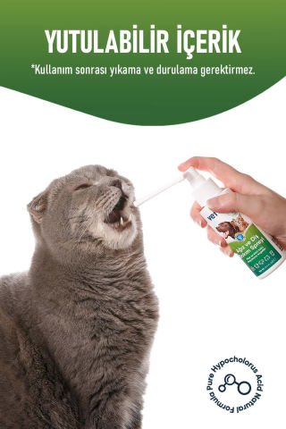 Günlük Kedi Ağız Kokusu Giderici Diş Eti Yarası Plak Tartar Önleyici Köpek Ağız Kokusu Sprey 3x100ml