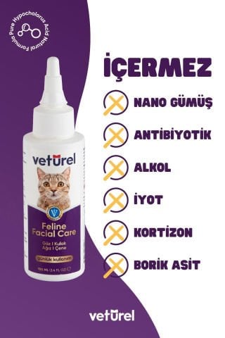 Kedi Yüz Temizleme Solüsyonu Kedi Aknesi Gözyaşı Lekesi Göz Damlası Akıntı Kaşıntı Bakımı 100ml