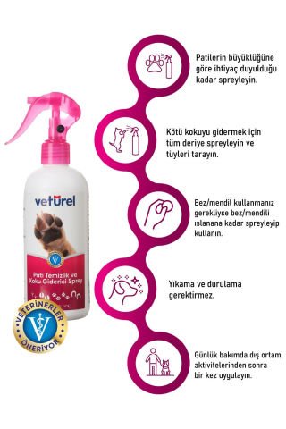 Kedi Tüy Köpek Pati Temizleme Parfümsüz Koku Giderici Kir Enfeksiyon Önleyici Bakım Spreyi 300ml