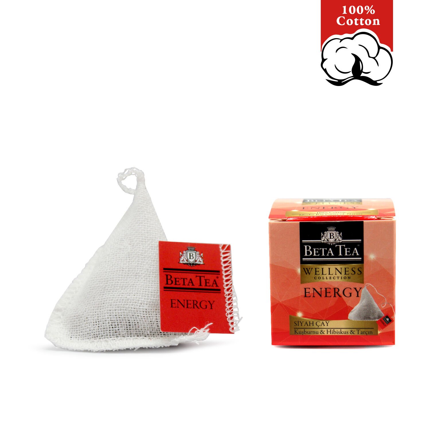 Beta Tea Wellness Energy Müslin Piramit Çay 2 gram (%100 Doğal Pamuk Dokuma)
