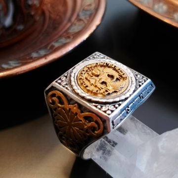 Koruyucu Melek Figürlü Tasarım Erkek Gümüş Yüzük