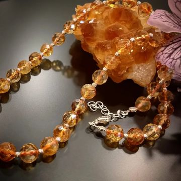 Faset Kesim Sitrin Tasarım Gümüş Kolye ve Küpe Set
