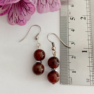 Madagaskar Akik ve Hematit Taşlı Tasarım Doğal Taş Küpe