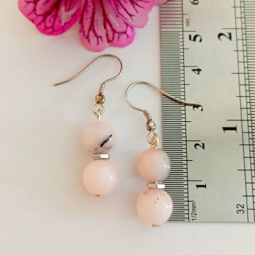 Pembe Opal ve Hematit Taşlı Tasarım Doğal Taş Küpe