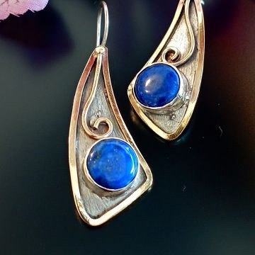 Lapis lazuli Taşlı Otantik Tasarım Gümüş Küpe